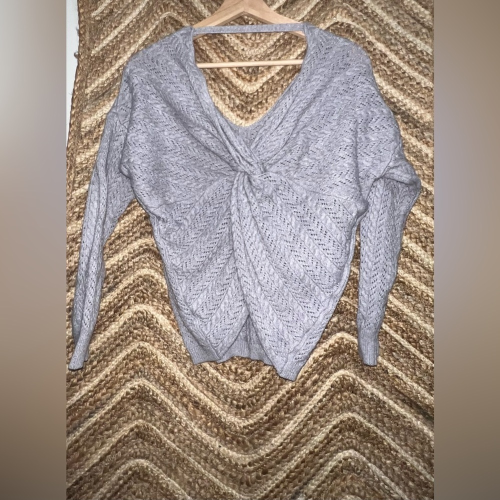 Jodifl Women's Light Gray Knit Sweater, Criss Cross Knot Back, Size S - Picture 3 of 9